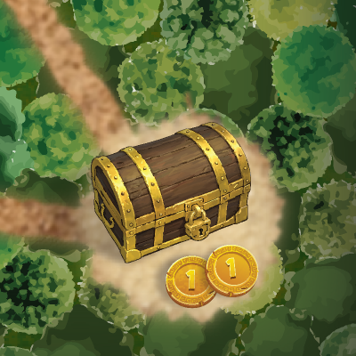 Treasure Chest and Talers in a forest landscape on the board